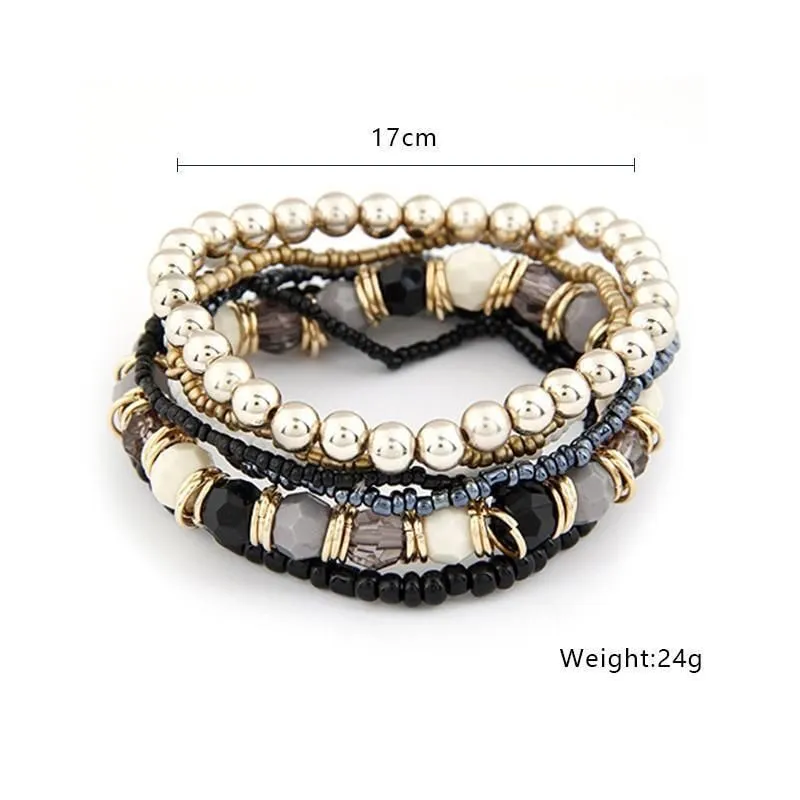 Charm Jewelry Set Beaded Charm Bracelets Set For Women Simple Coins Multilayer Bracelet Bohemian Jewelry 2021