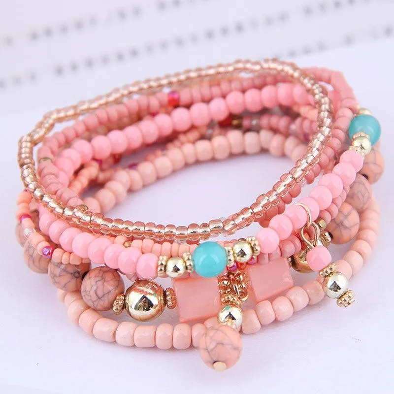 Charm Jewelry Set Beaded Charm Bracelets Set For Women Simple Coins Multilayer Bracelet Bohemian Jewelry 2021