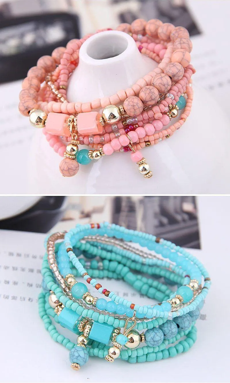 Charm Jewelry Set Beaded Charm Bracelets Set For Women Simple Coins Multilayer Bracelet Bohemian Jewelry 2021