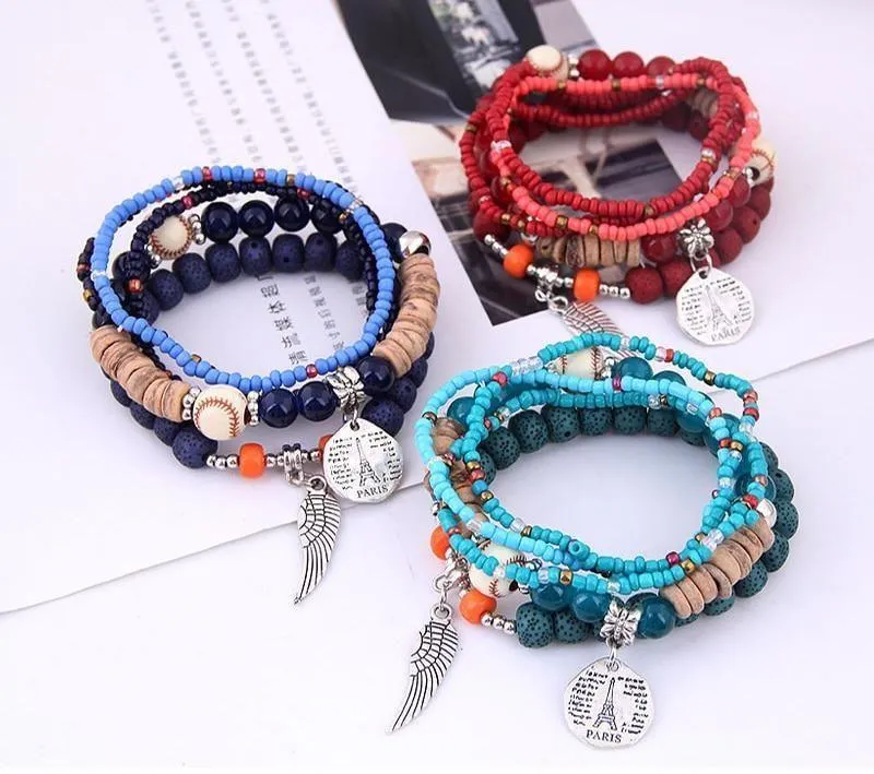 Charm Jewelry Set Beaded Charm Bracelets Set For Women Simple Coins Multilayer Bracelet Bohemian Jewelry 2021