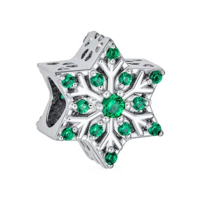 Christmas Charm Bead Green Crystal Snowflake for European Bracelet Sterling Silver