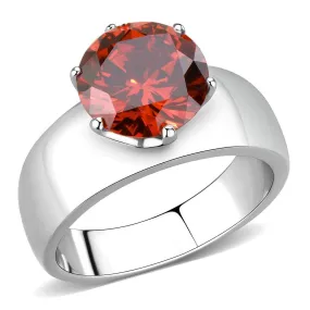 CJ52001 Wholesale Women's Stainless Steel AAA Grade CZ Garnet Round Solitaire Ring