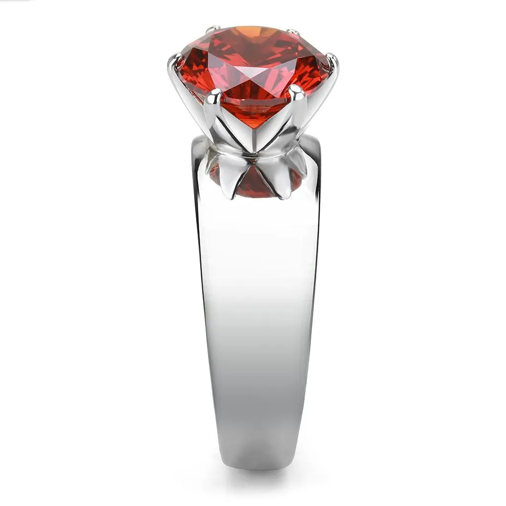 CJ52001 Wholesale Women's Stainless Steel AAA Grade CZ Garnet Round Solitaire Ring