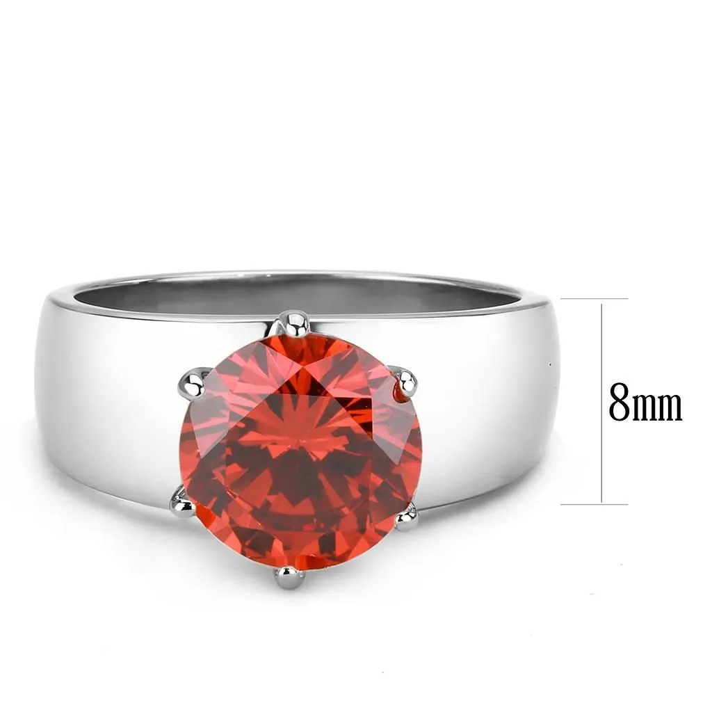 CJ52001 Wholesale Women's Stainless Steel AAA Grade CZ Garnet Round Solitaire Ring