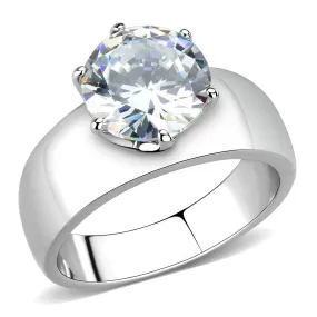 CJ52004 Wholesale Women's Stainless Steel AAA Grade CZ Clear Round Solitaire Ring