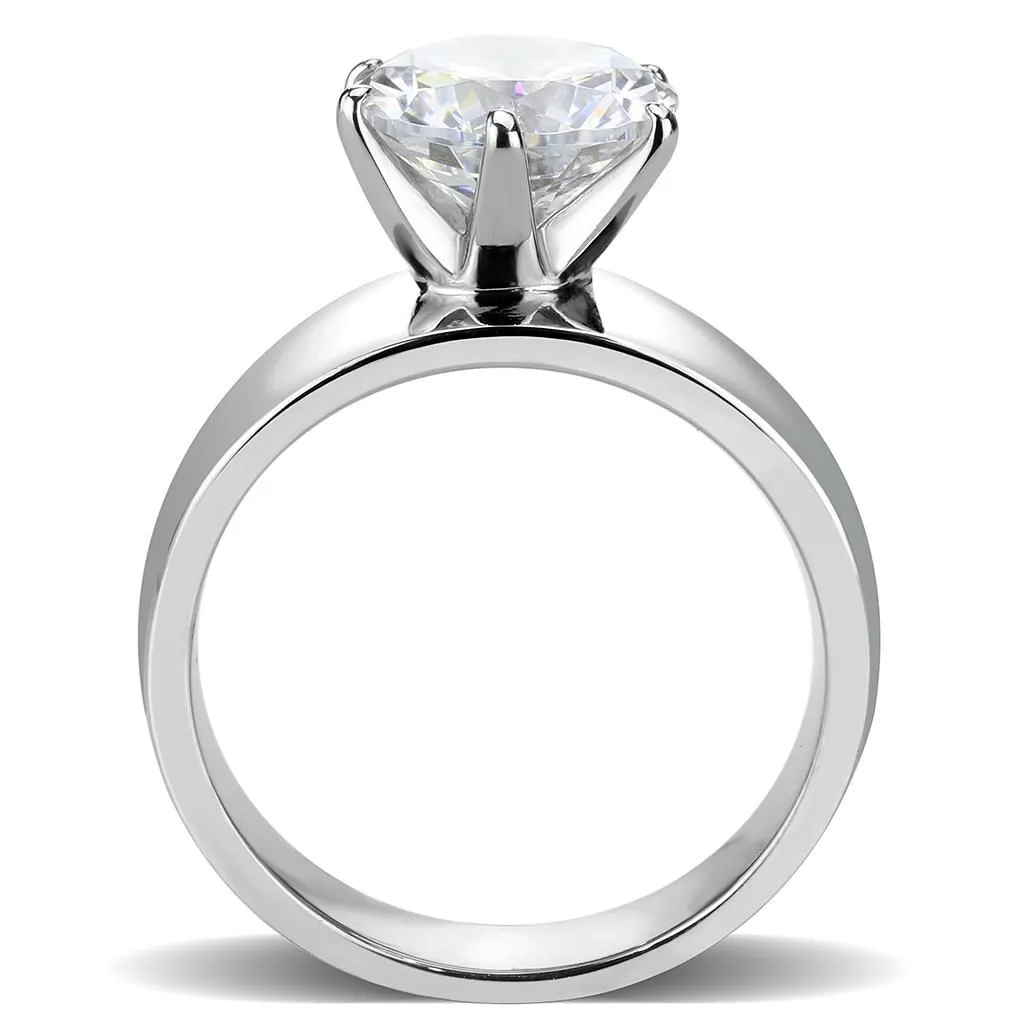 CJ52004 Wholesale Women's Stainless Steel AAA Grade CZ Clear Round Solitaire Ring