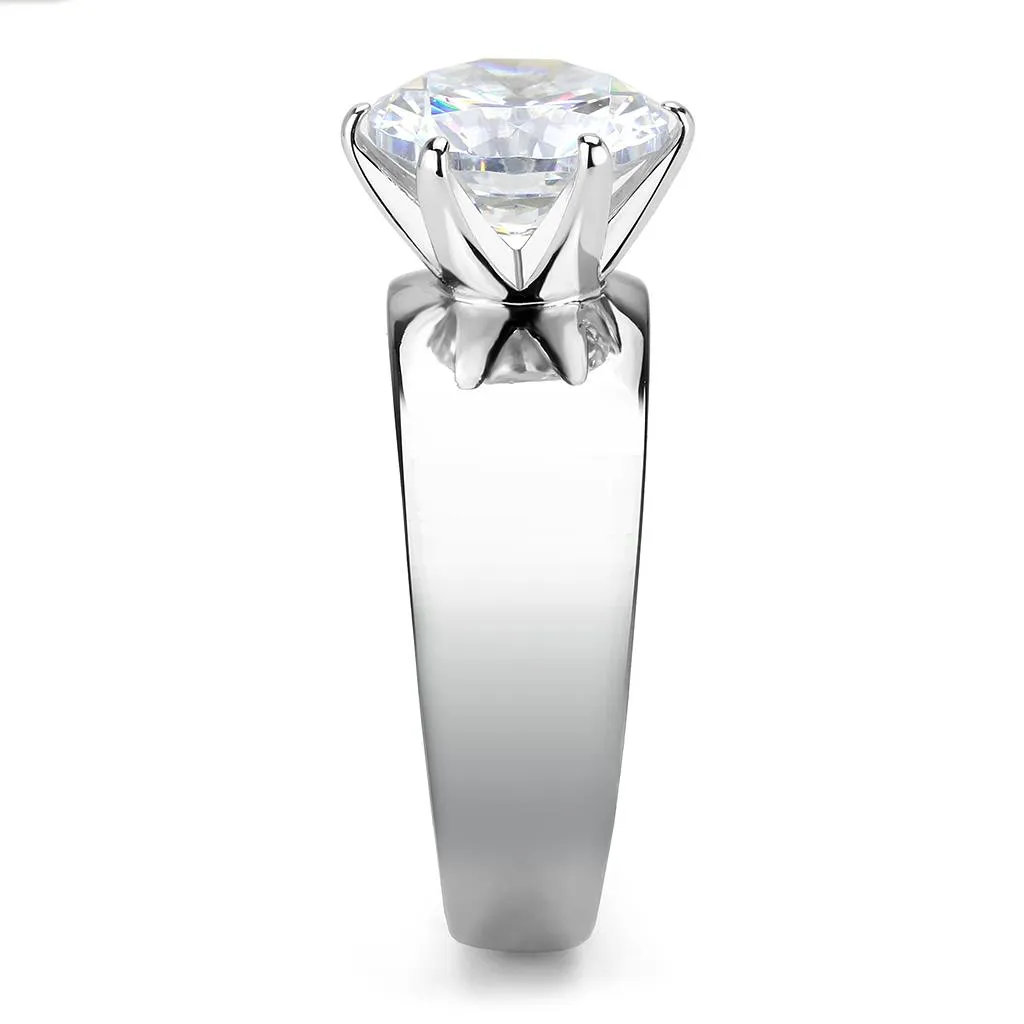 CJ52004 Wholesale Women's Stainless Steel AAA Grade CZ Clear Round Solitaire Ring