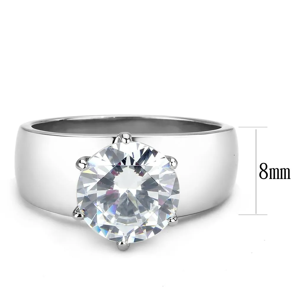 CJ52004 Wholesale Women's Stainless Steel AAA Grade CZ Clear Round Solitaire Ring