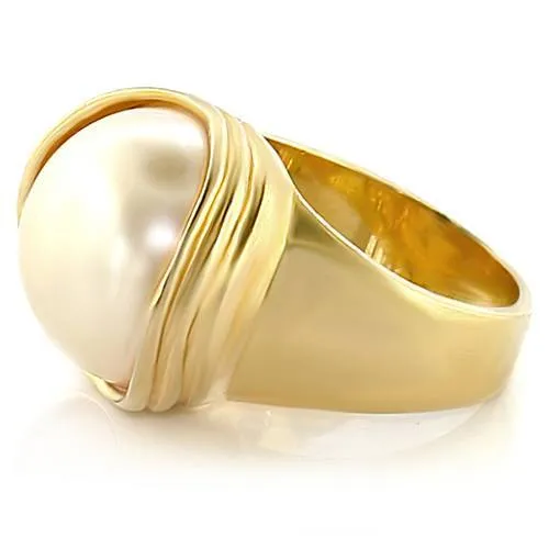 CJ5299OS Wholesale - Gold Plated Synthetic White Pearl Ring, 16mm