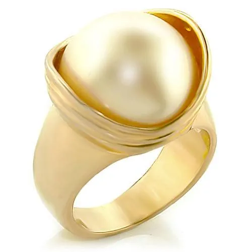 CJ5299OS Wholesale - Gold Plated Synthetic White Pearl Ring, 16mm