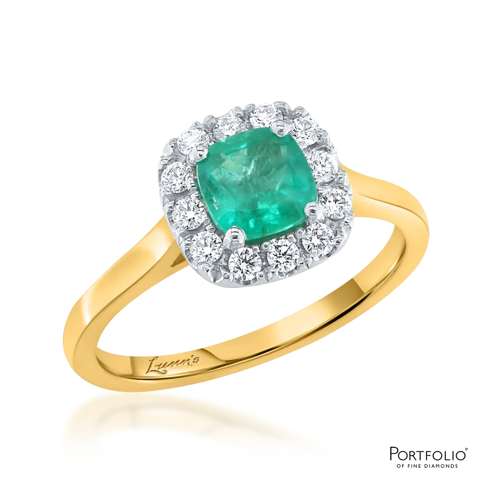 Cluster 0.76ct Emerald Yellow Gold Ring