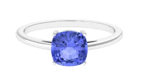 Cushion Cut Tanzanite Solitaire Ring in Prong Setting