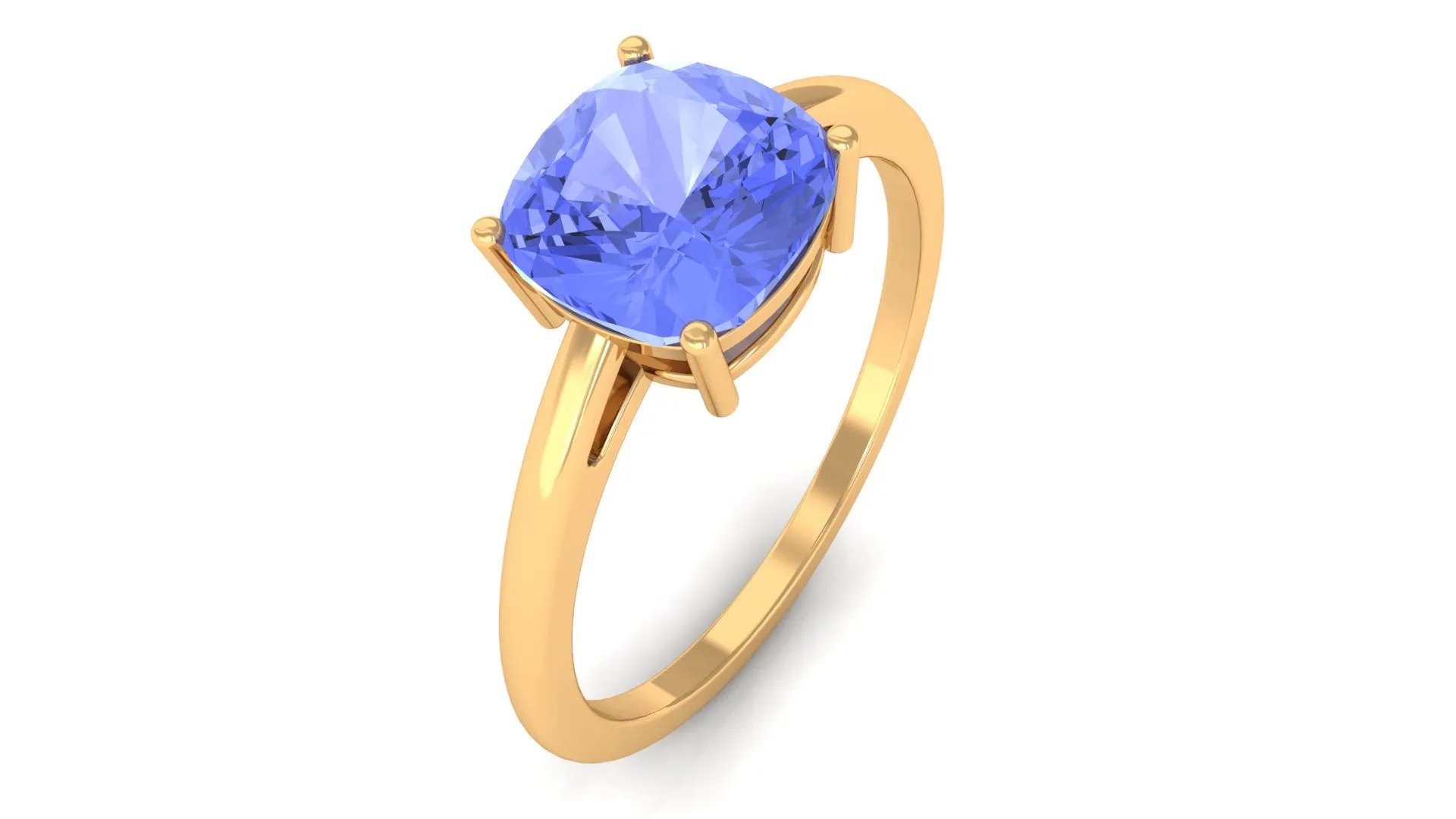 Cushion Cut Tanzanite Solitaire Ring in Prong Setting