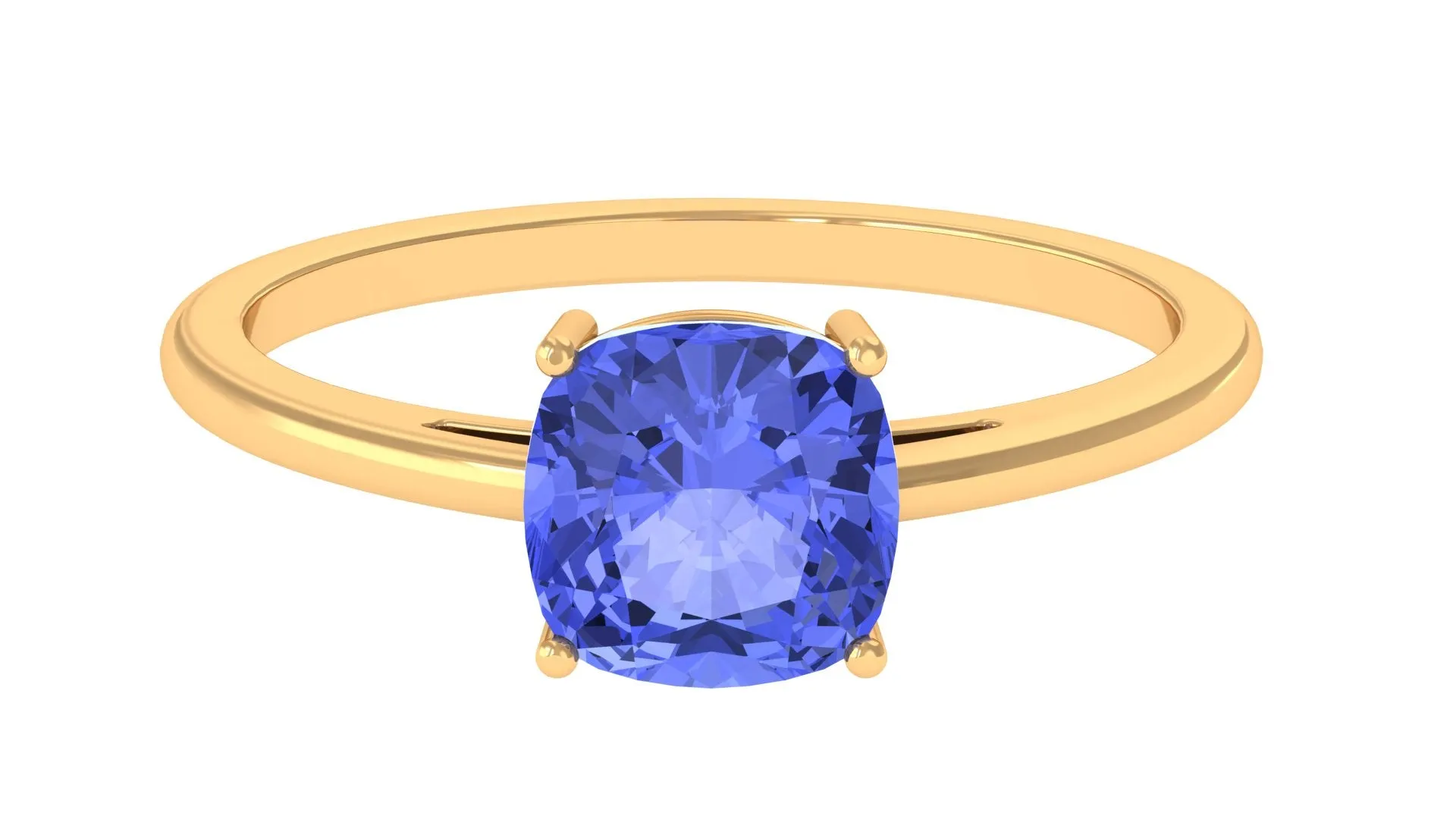 Cushion Cut Tanzanite Solitaire Ring in Prong Setting