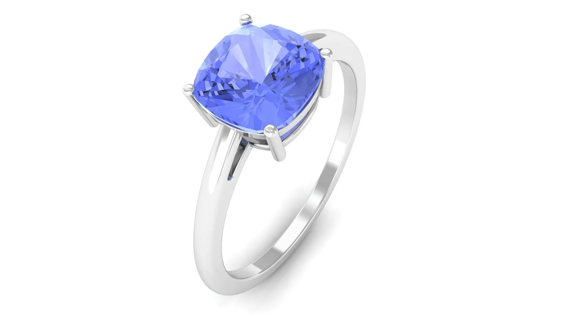 Cushion Cut Tanzanite Solitaire Ring in Prong Setting