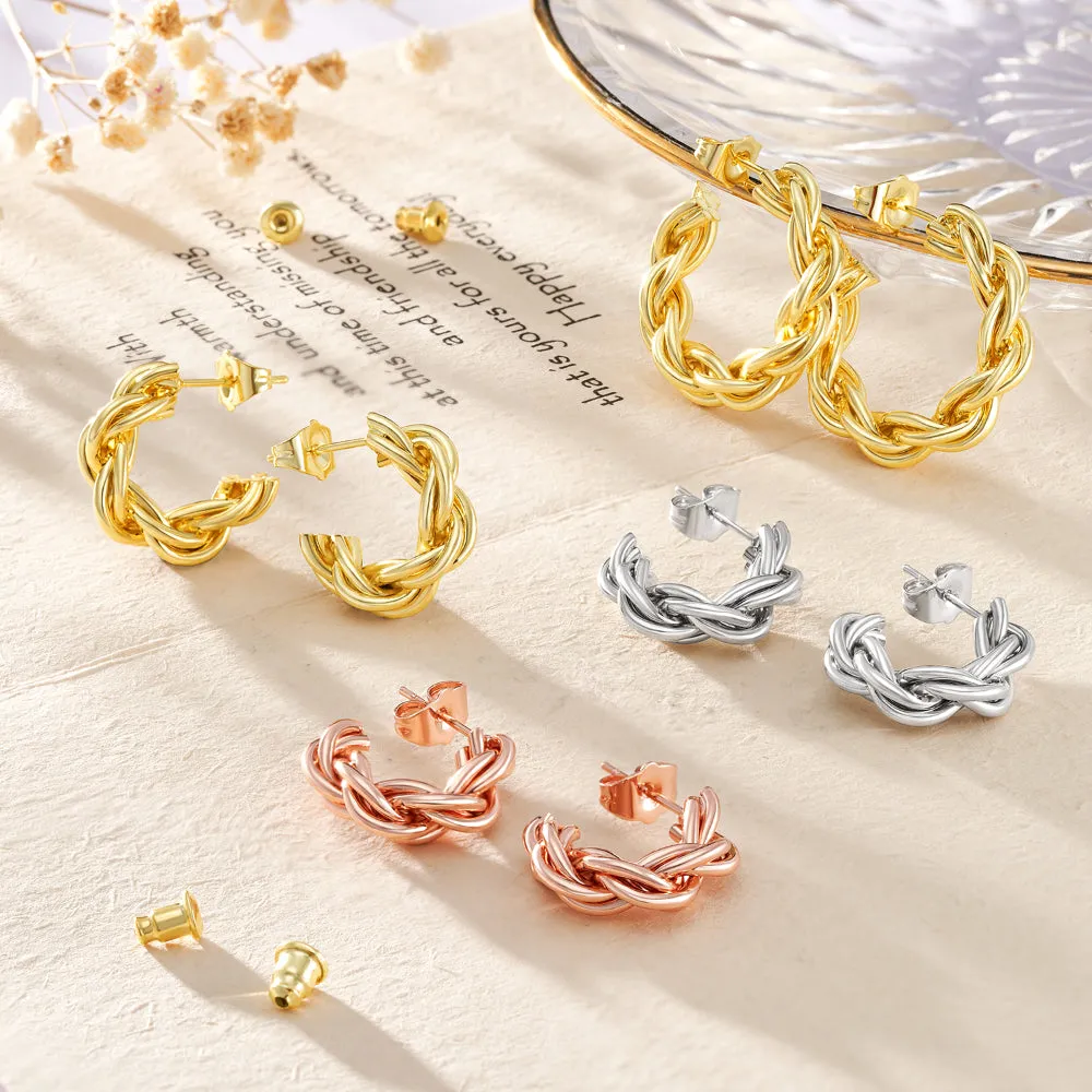 Dainty Gold Plated Chunky Twist Rope Hoop Earrings