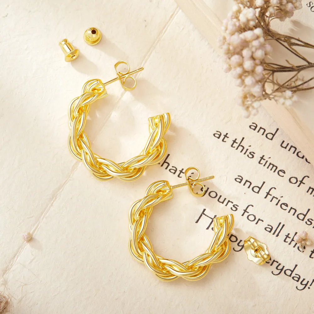 Dainty Gold Plated Chunky Twist Rope Hoop Earrings