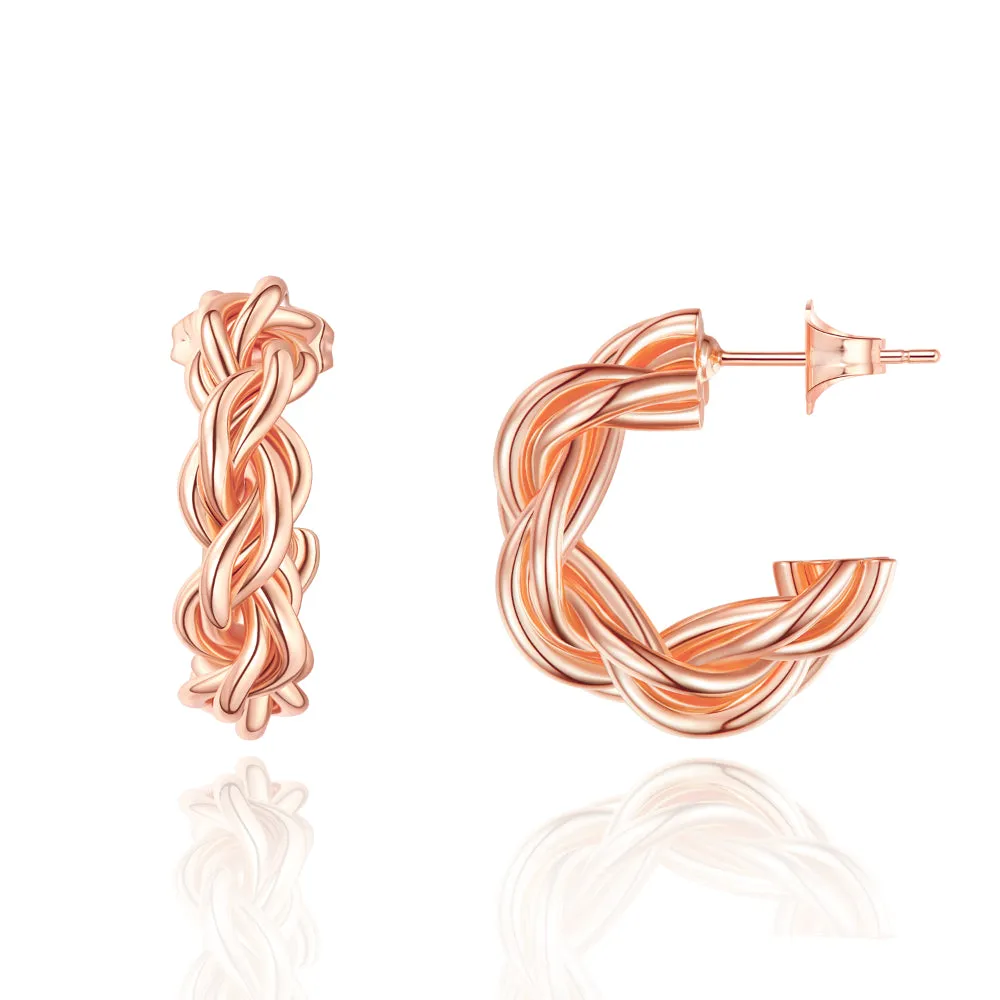 Dainty Gold Plated Chunky Twist Rope Hoop Earrings