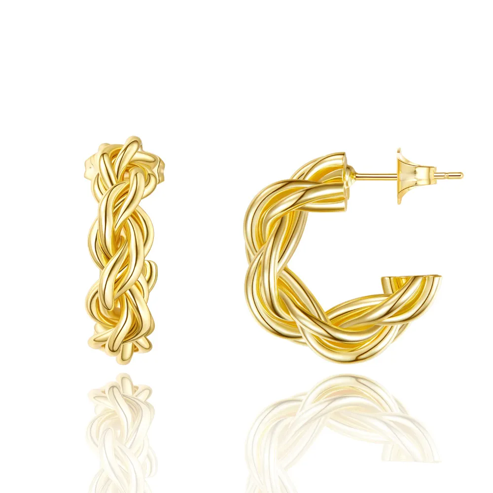 Dainty Gold Plated Chunky Twist Rope Hoop Earrings