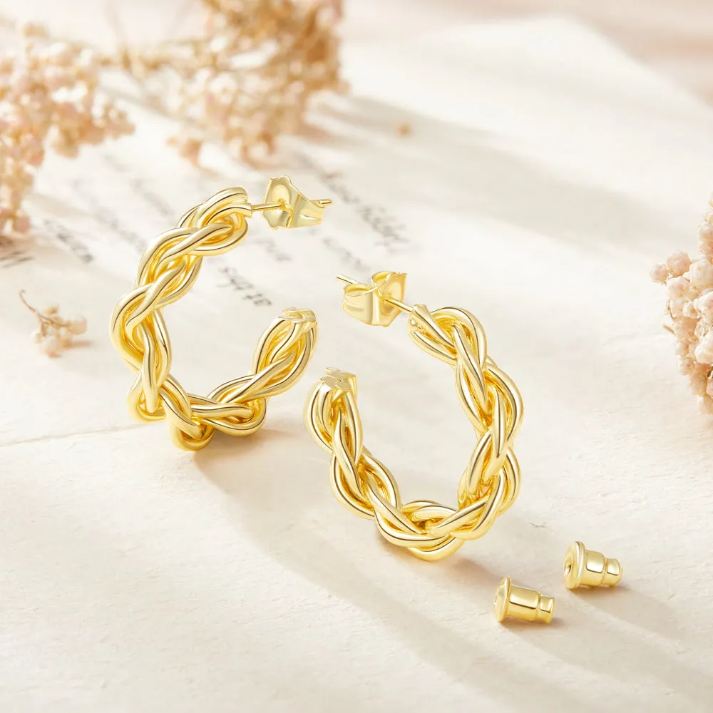 Dainty Gold Plated Chunky Twist Rope Hoop Earrings