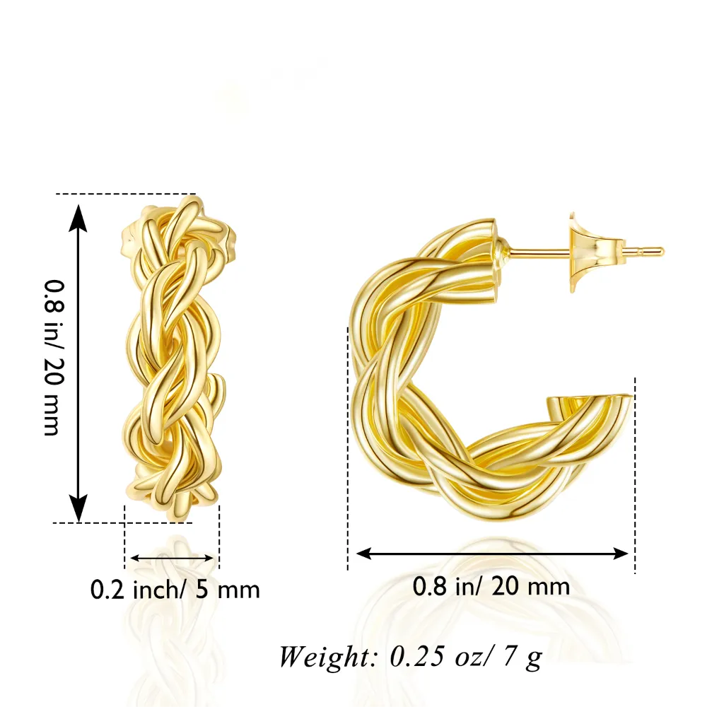 Dainty Gold Plated Chunky Twist Rope Hoop Earrings