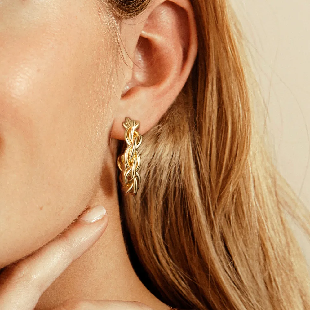 Dainty Gold Plated Chunky Twist Rope Hoop Earrings