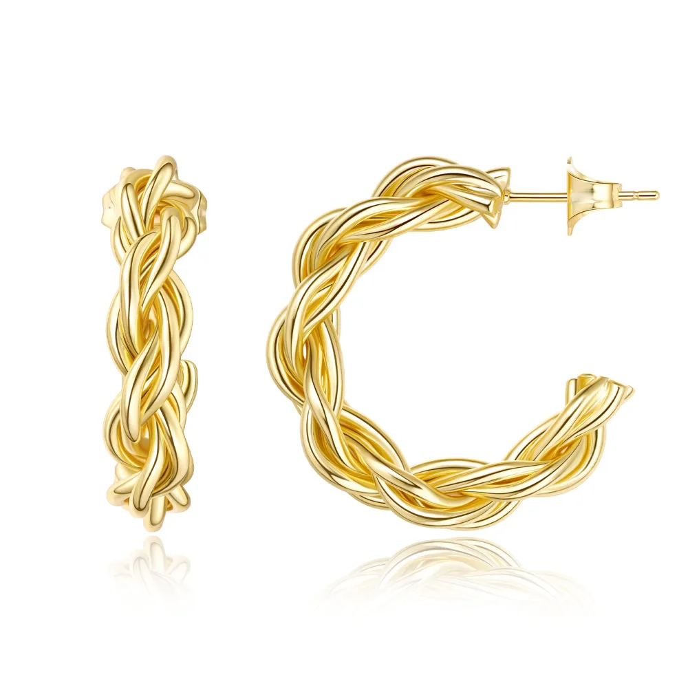 Dainty Gold Plated Chunky Twist Rope Hoop Earrings