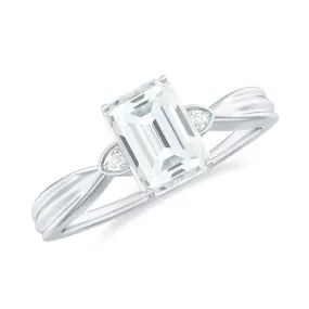 Emerald Cut Moissanite Simple Solitaire Engagement Ring for Girlfriend