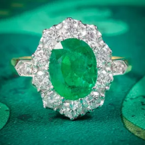 Emerald Diamond Cluster Ring 18Ct Gold 2.85Ct Emerald