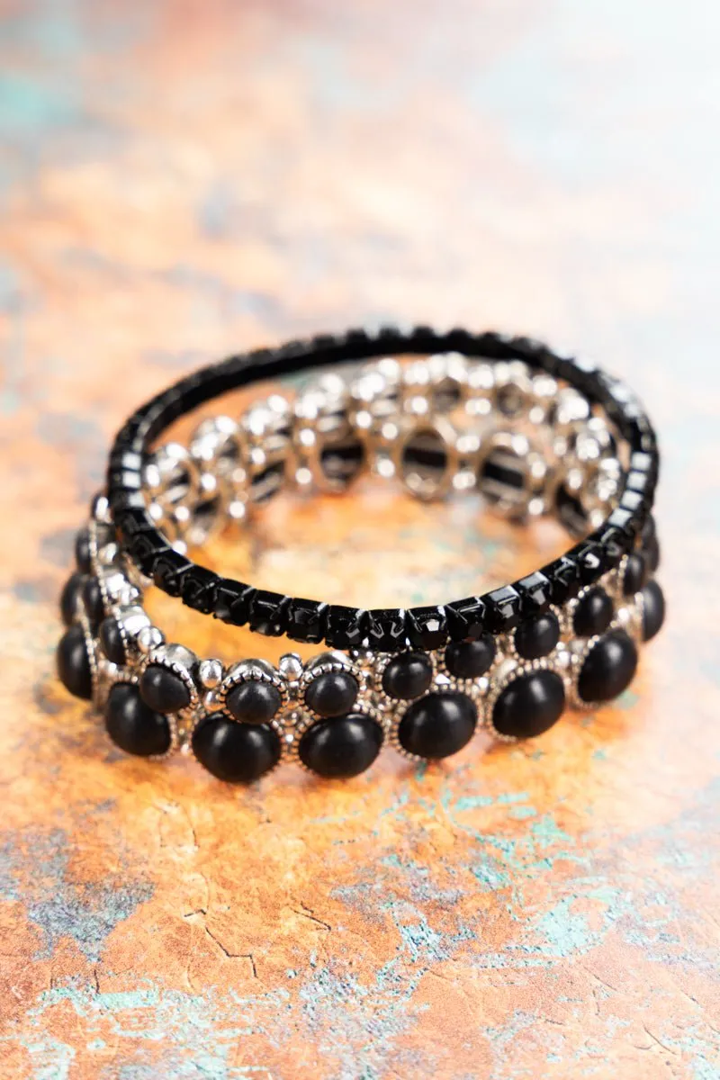 Everlee Black Silvertone Bracelet Set