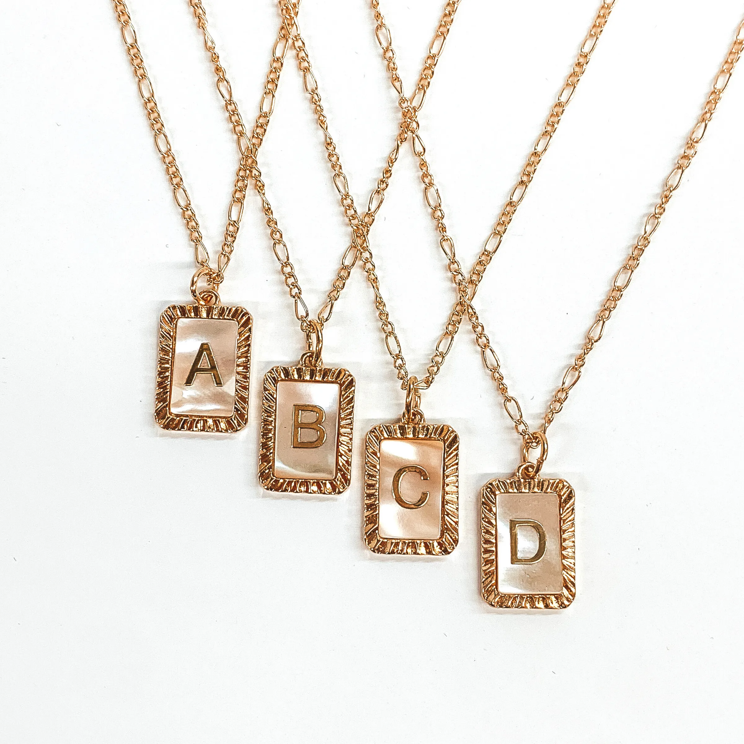 Figaro Chain Necklace with Rectangle Initial Pendant in Gold Tone