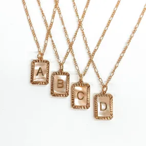 Figaro Chain Necklace with Rectangle Initial Pendant in Gold Tone