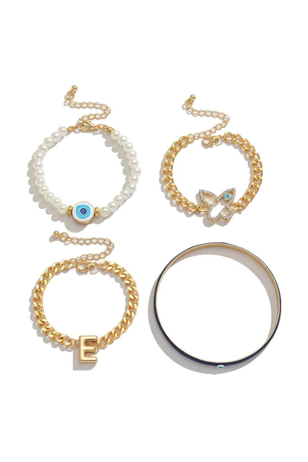 Gold 4pcs Pearl Evil Eye Chain Bracelet Set