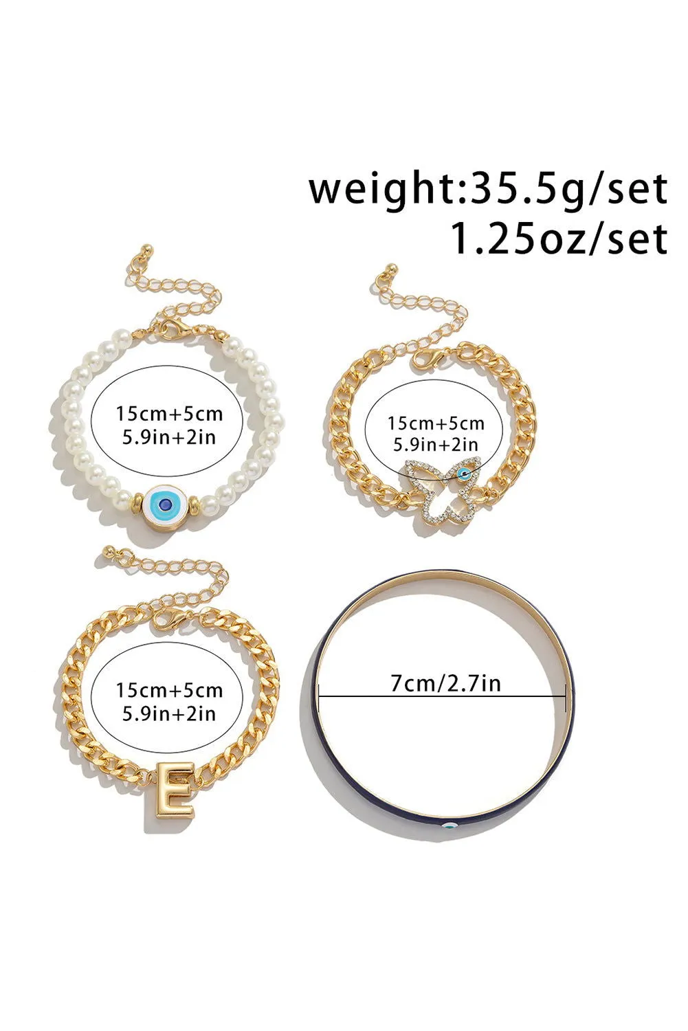 Gold 4pcs Pearl Evil Eye Chain Bracelet Set