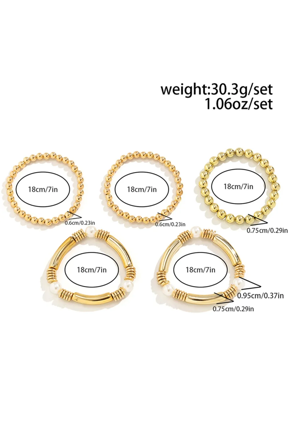 Gold 5Pcs Minimalist Pearl Bracelet Set