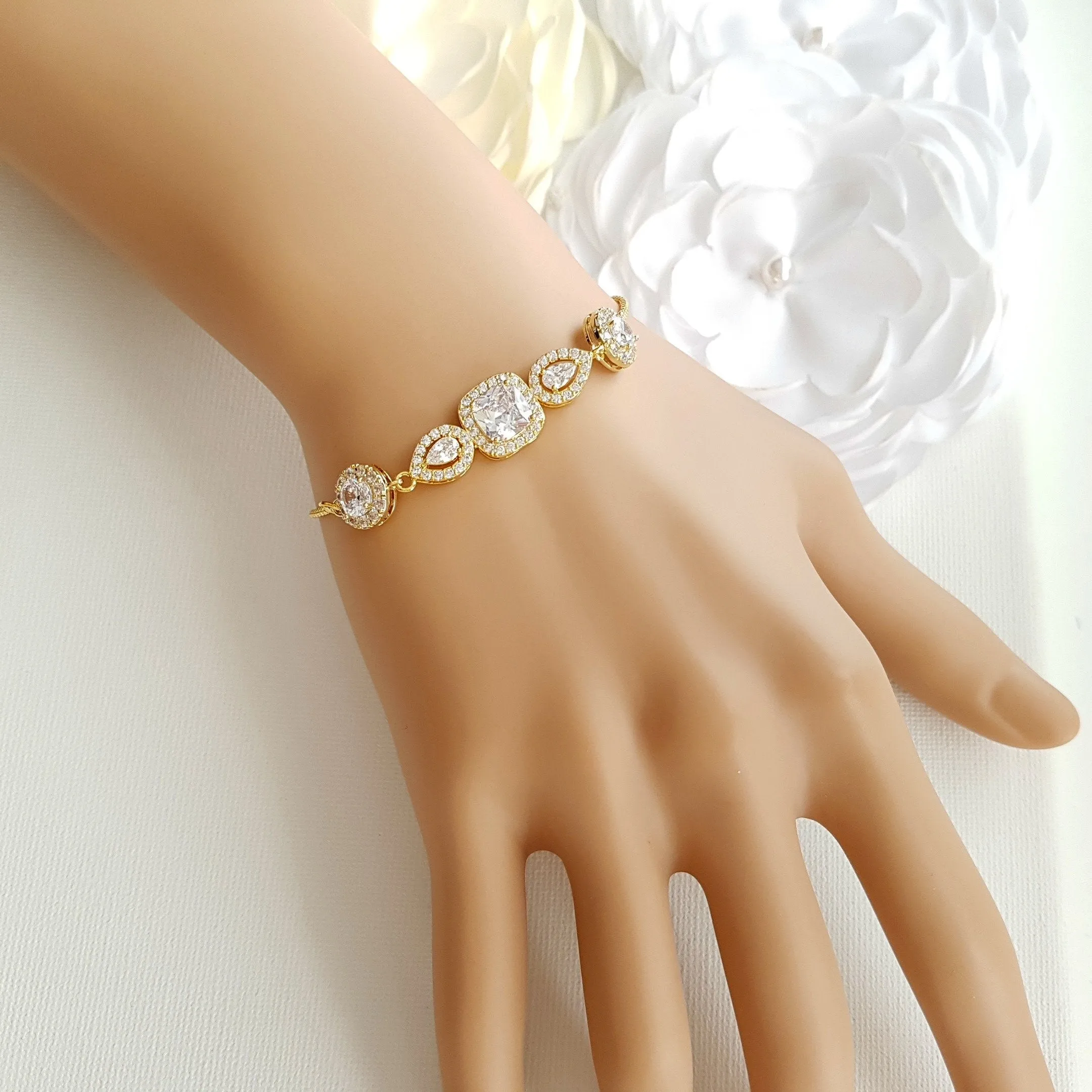 Gold & Crystal Bridal Bracelet- Gianna