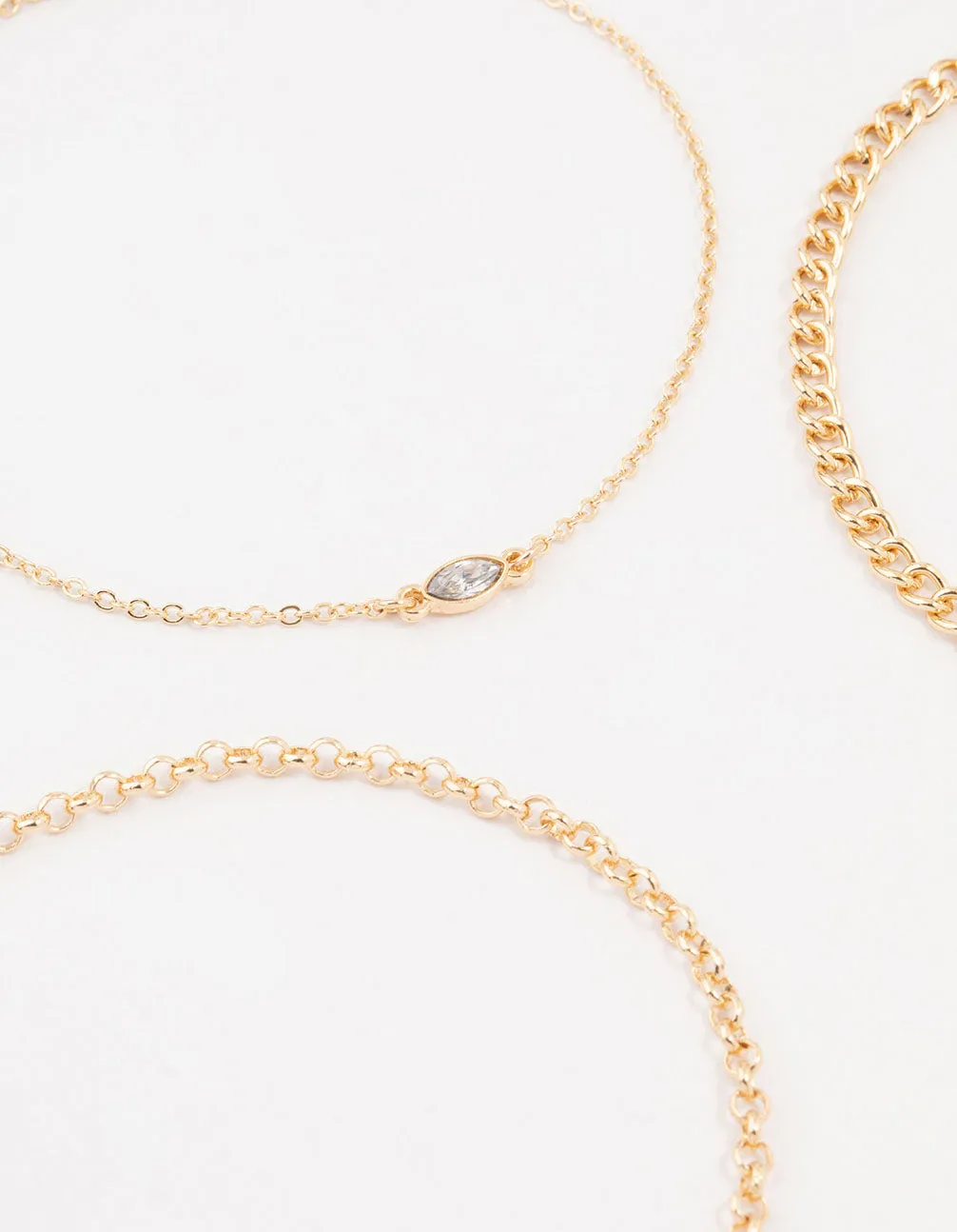 Gold Baguette Drop Anklets 3-Pack