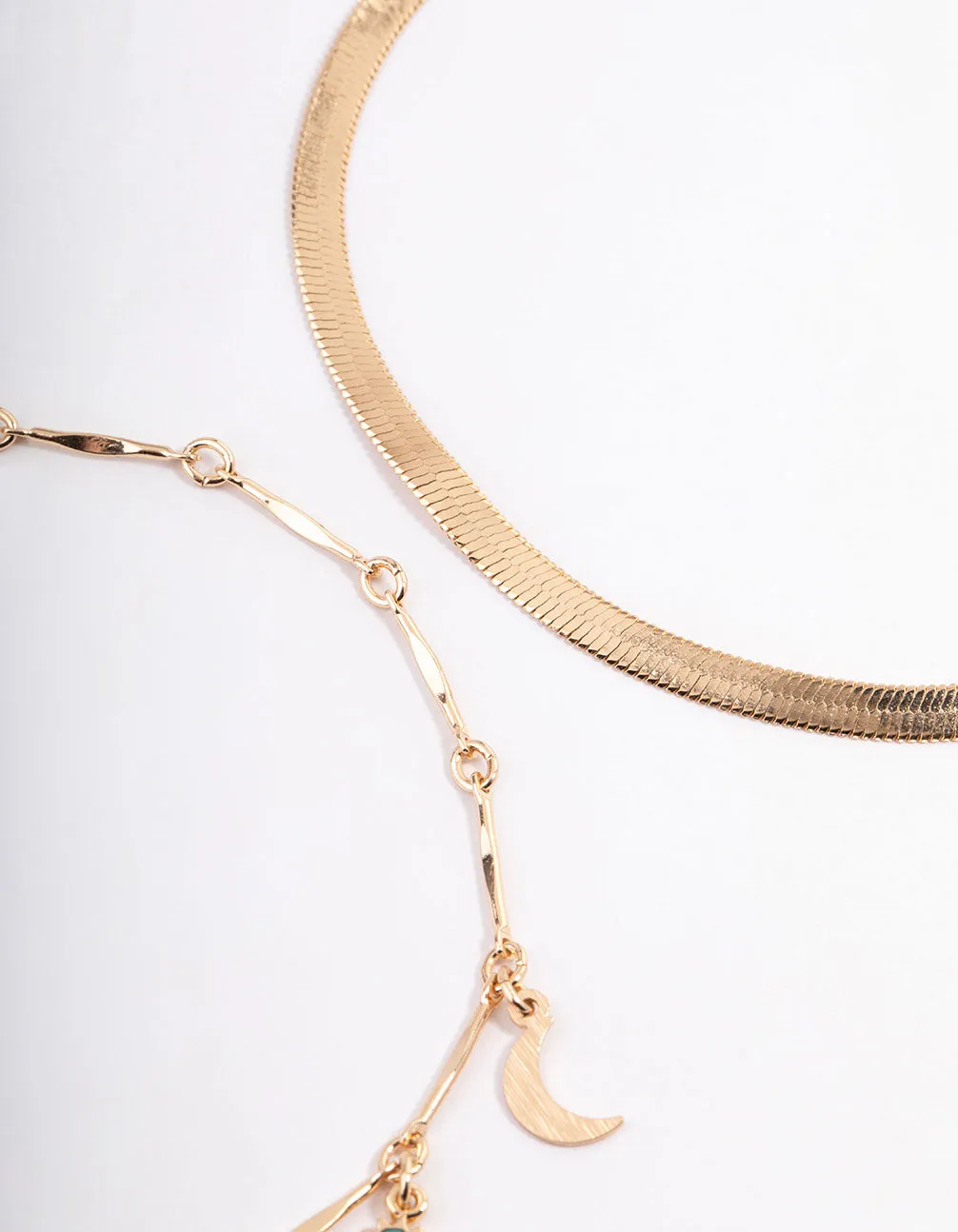 Gold Double Layer Herringbone Charm Anklet