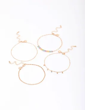 Gold Enamel Fishtail Anklet 4-Pack