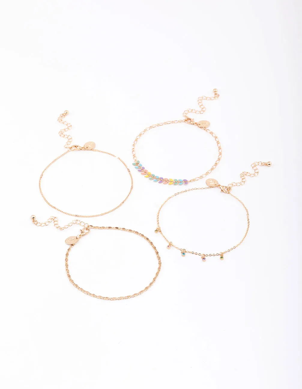 Gold Enamel Fishtail Anklet 4-Pack