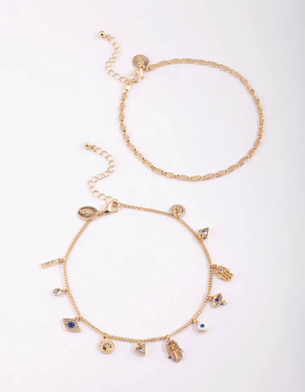 Gold Evil Eye Charm Anklet Pack