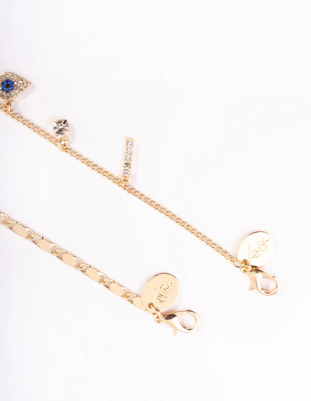 Gold Evil Eye Charm Anklet Pack