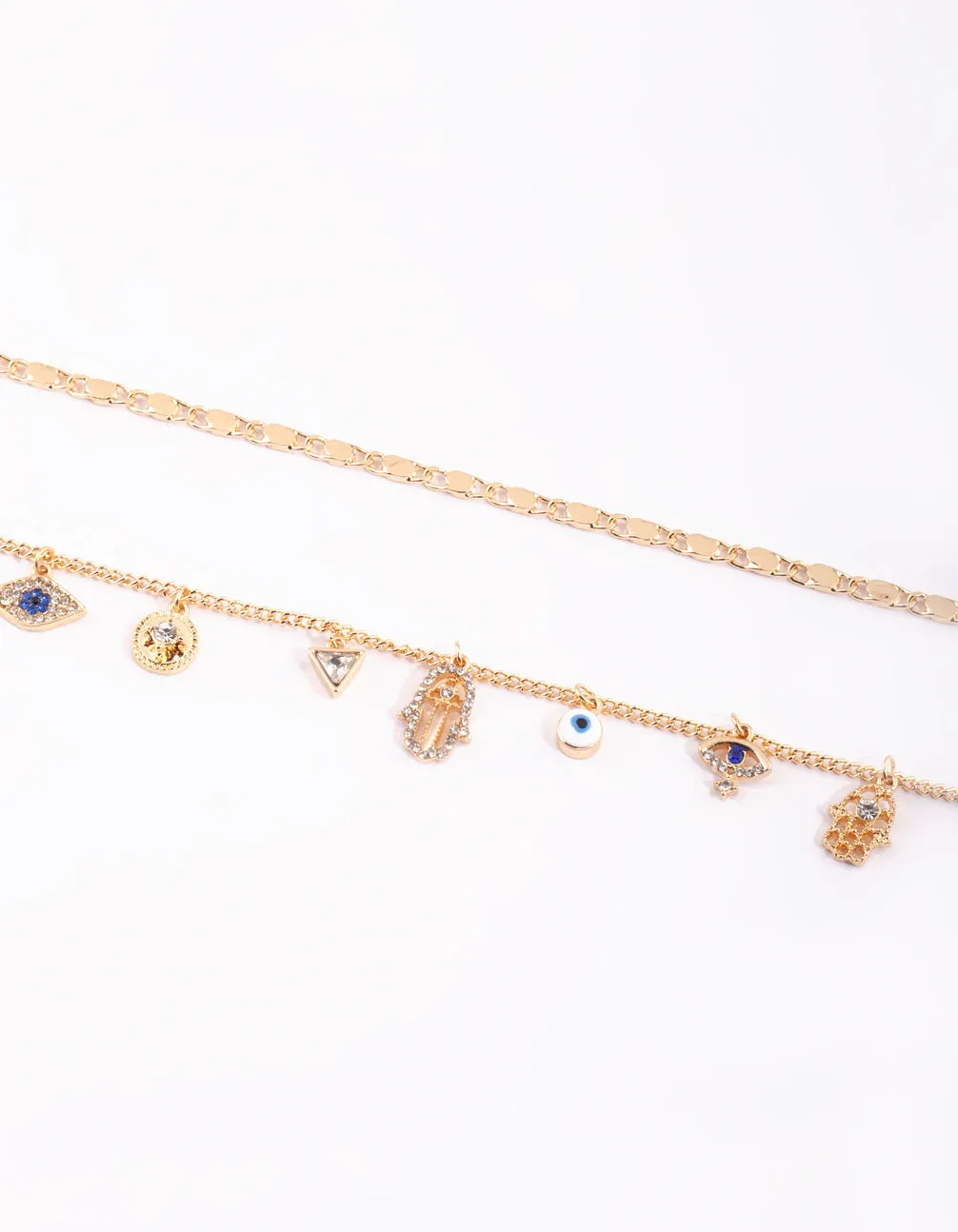 Gold Evil Eye Charm Anklet Pack