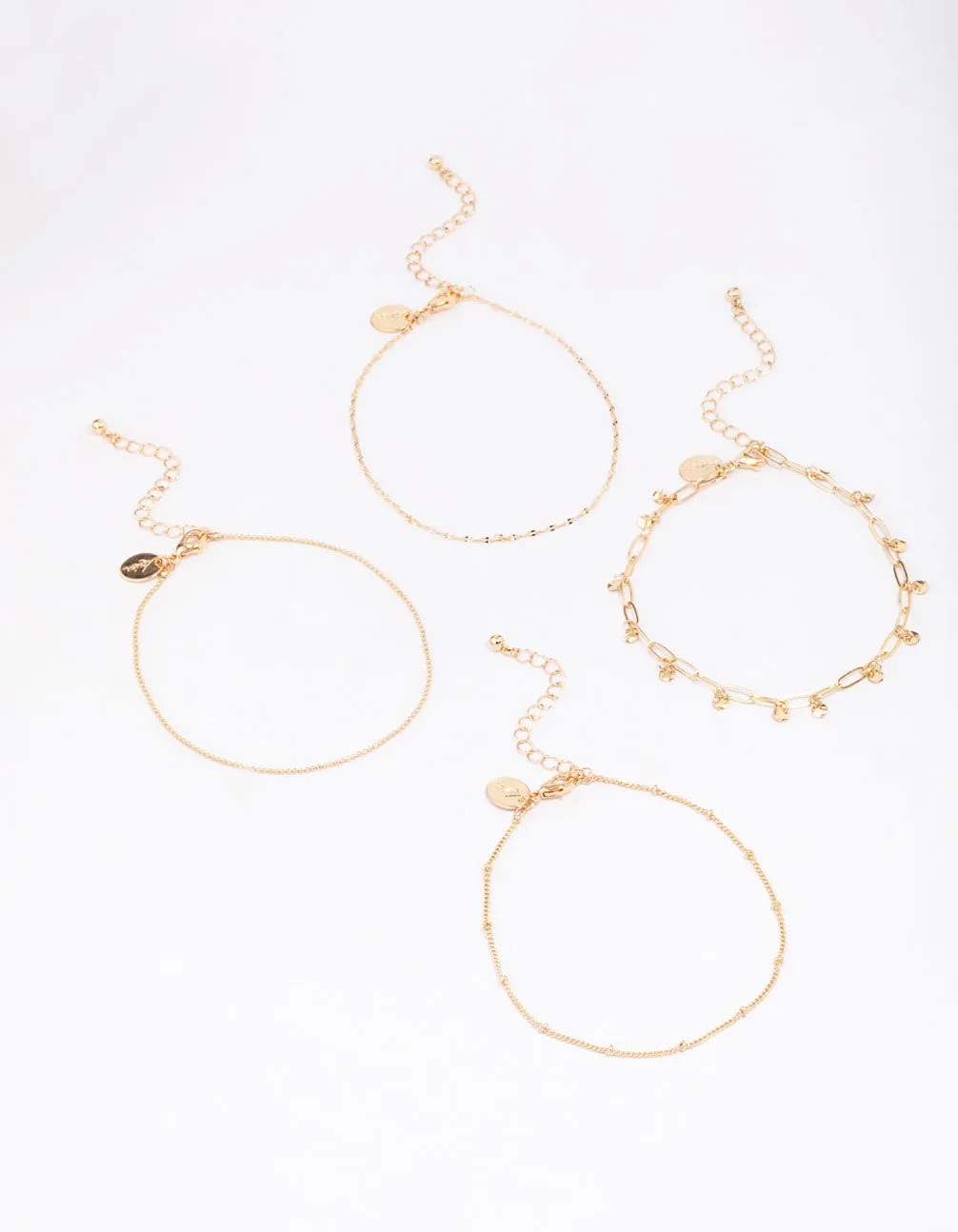 Gold Mixed Chain Anklet 4-Pack