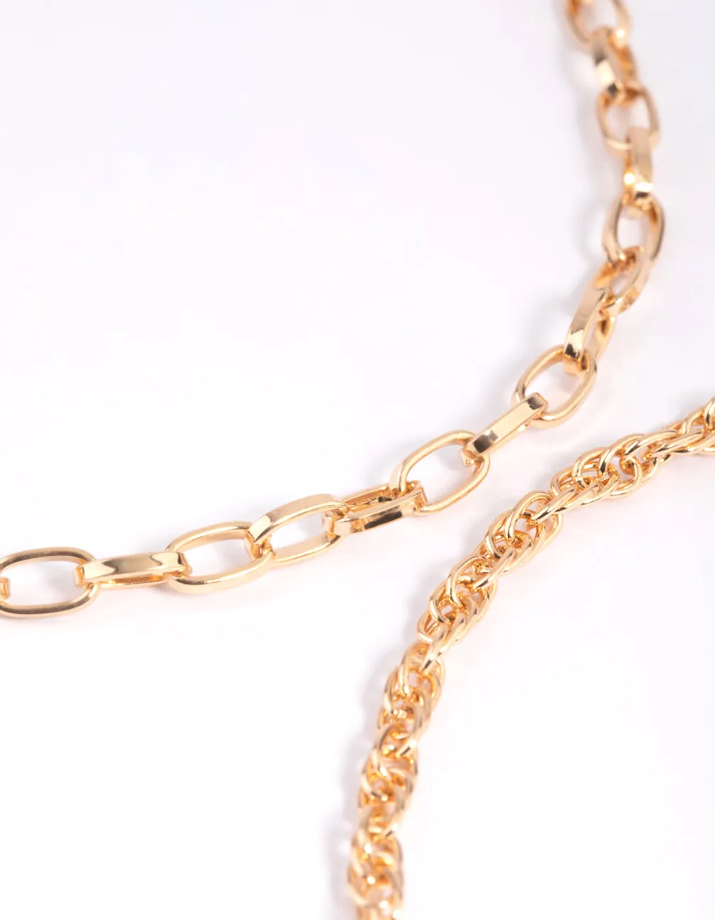 Gold Oval Link Anklet Set