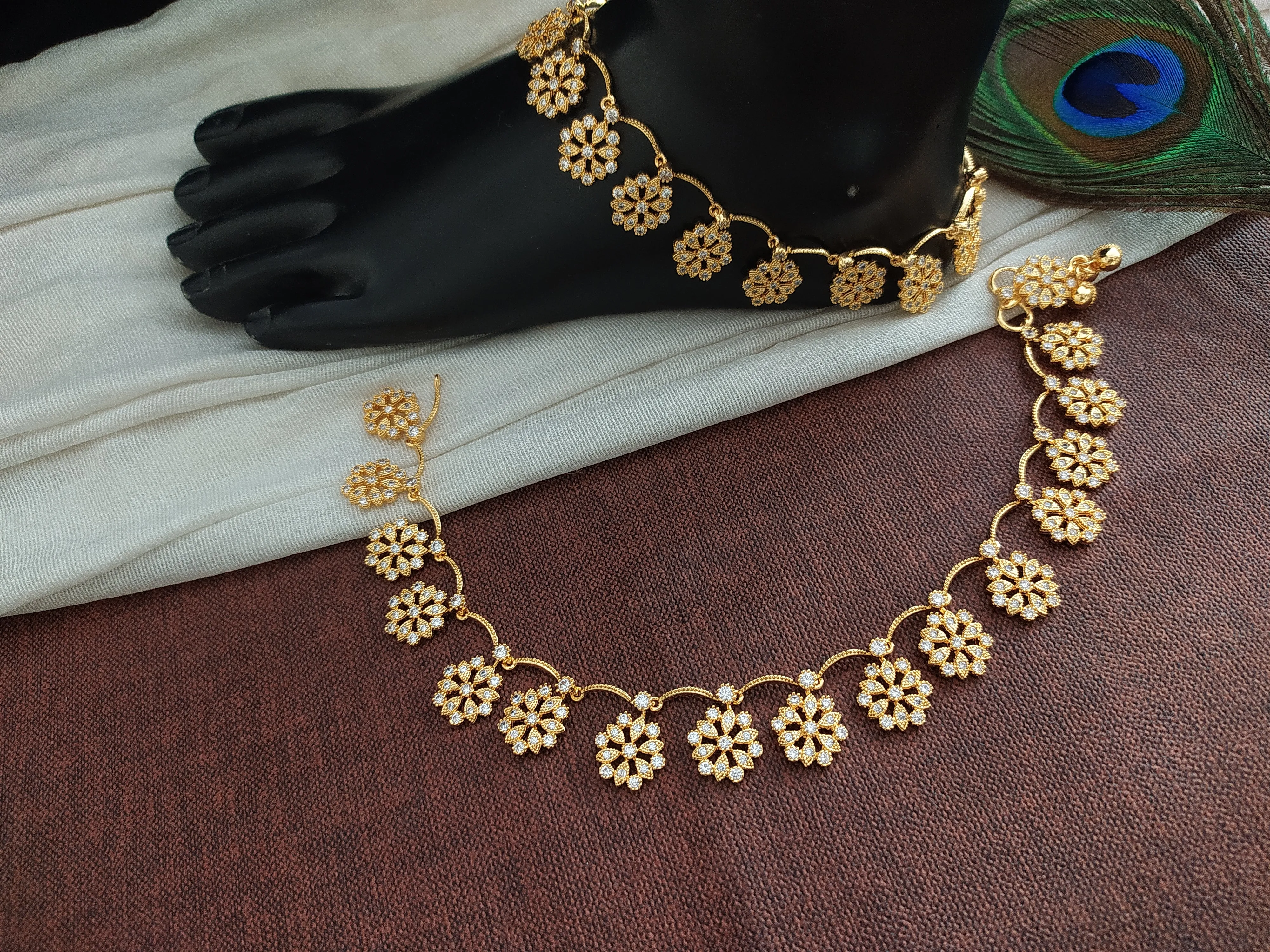 Gold-plated Floral Anklets With Shimmering Zircon Stones