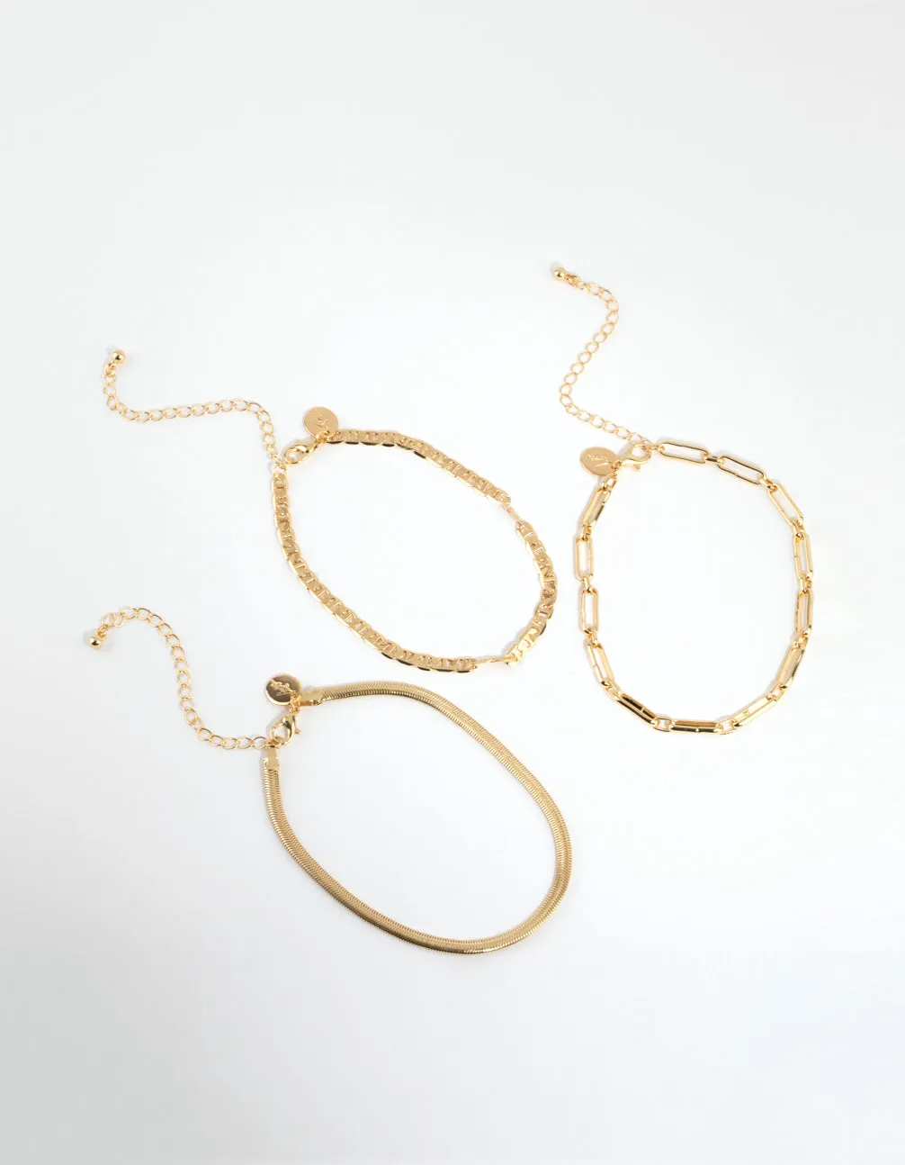 Gold Plated Mixed Chain Anklet Pack