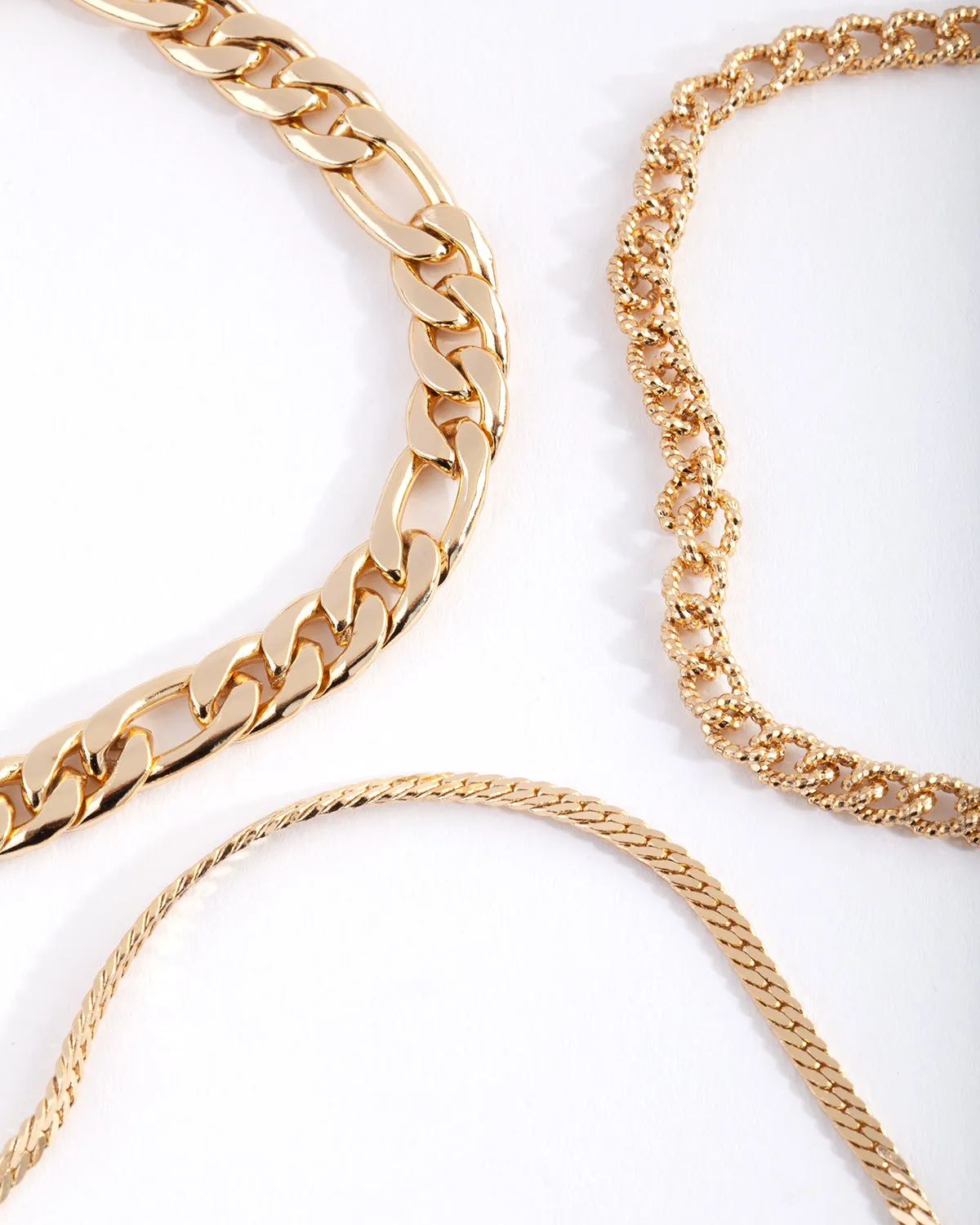 Gold Plated Statement Mixed Chain Anklet Trio