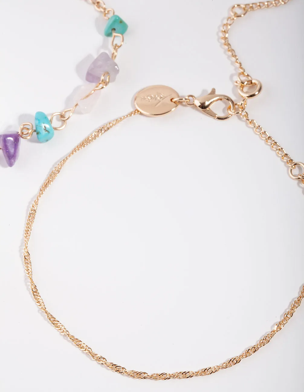 Gold Semi Precious Stone & Sun Charm Anklet Pack