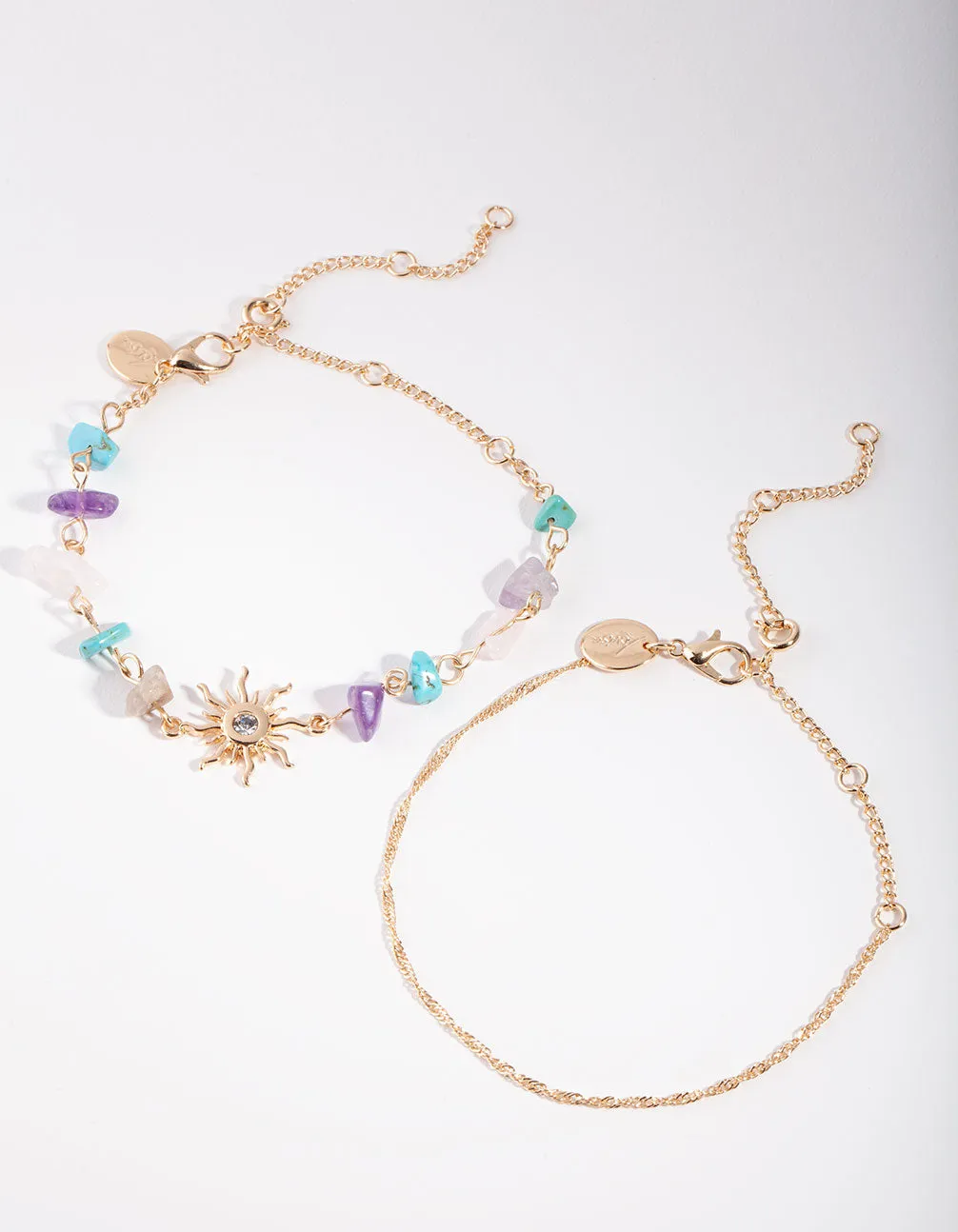 Gold Semi Precious Stone & Sun Charm Anklet Pack